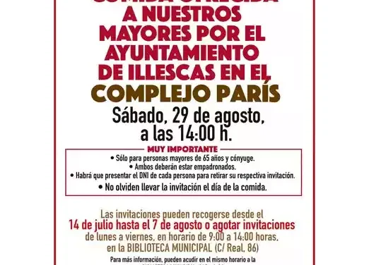 A partir del 14 de Julio se pueden recoger las invitaciones para la comida de los mayores